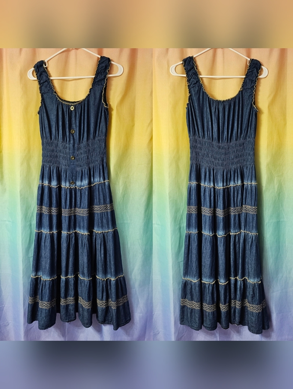 Indigo & Lace Dark Wash Navy Blue Denim Maxi Dress